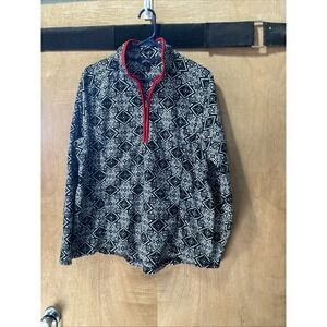 Lands End Xl 18 1/4 Zip Fair Isle Snowflake Fleece Pullover Red Trim